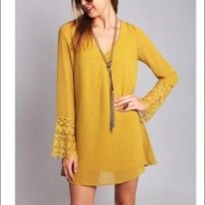 Umgee Gold Velvet Bow Boho Dress S